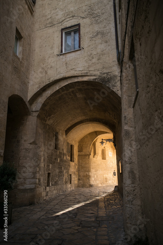 Italian medieval yard of the european city with beautiful exterior house and square