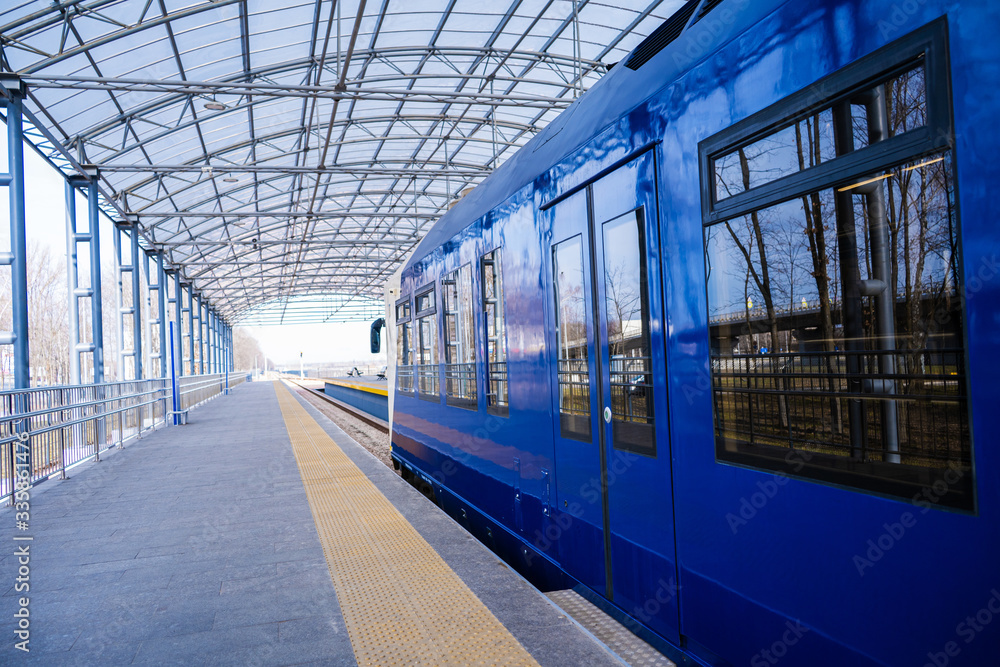 Express train at the train station. Without people, an empty train.