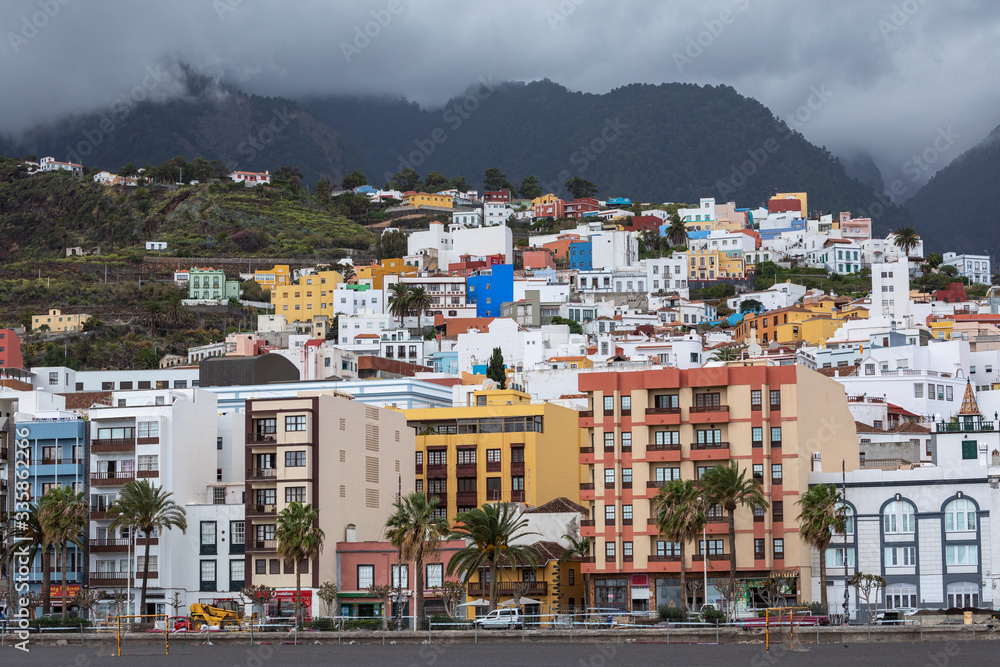 Santa Cruz d la Palma - beautiful capital of La Palma. Canary islands of Spain. Panoramic view of downtown and the beach.