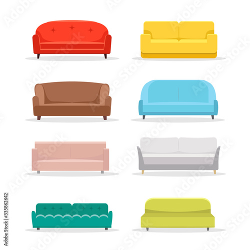 Sofa flat vector icon furniture. Interior couch home sofa seat illustration design