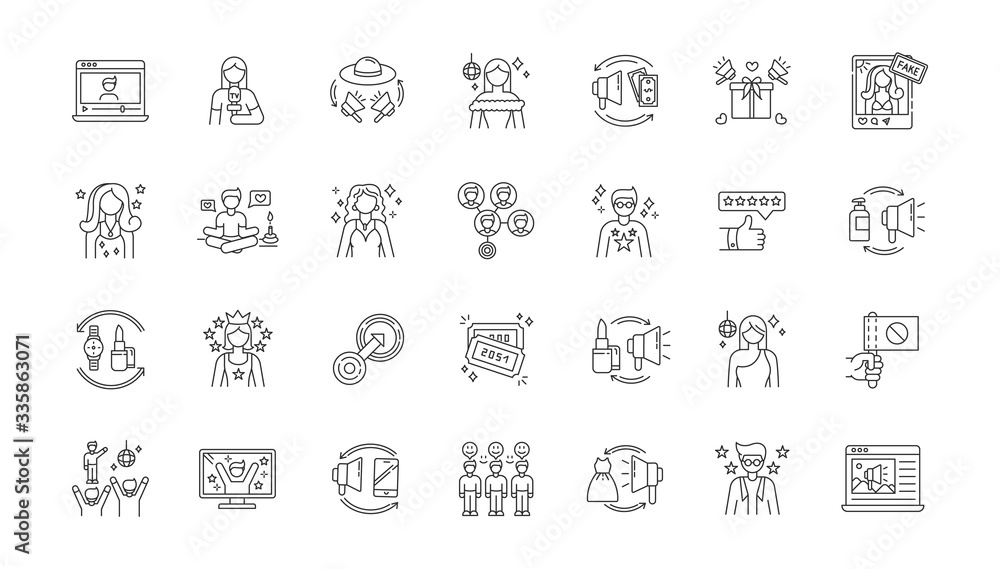 Social media promotion pixel perfect linear icons set. Digital marketing with influencers. Customizable thin line contour symbols. Isolated vector outline illustrations. Editable stroke Social media promotion pixel perfect linear icons set. Digital marketing with influencers. Customizable thin line contour symbols. Isolated vector outline illustrations. Editable stroke
