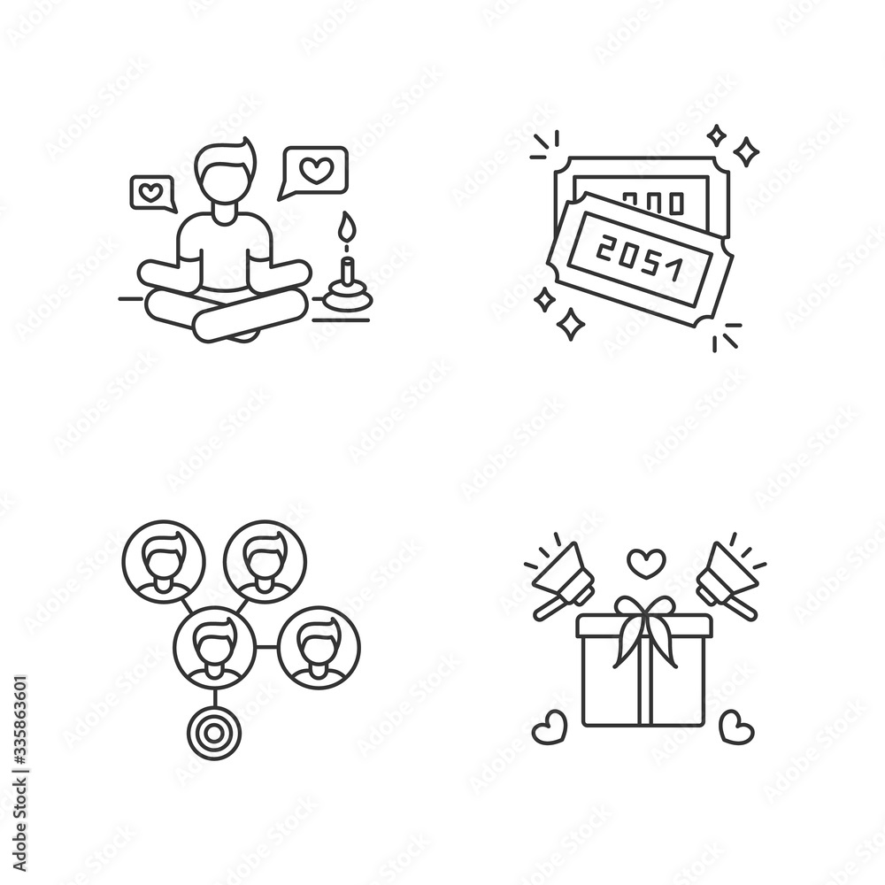 Social media marketing pixel perfect linear icons set. Lifestyle guru. Raffle tickets with numbers. Customizable thin line contour symbols. Isolated vector outline illustrations. Editable stroke Social media marketing pixel perfect linear icons set. Lifestyle guru. Raffle tickets with numbers. Customizable thin line contour symbols. Isolated vector outline illustrations. Editable stroke