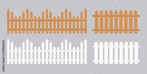 Wooden fence illustration. Farm wood wall yard, cartoon garden. Timber gate background pattern photo