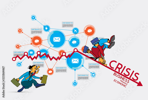 Crisis impact on global economy and stock markets. Financial crisis concept illustration