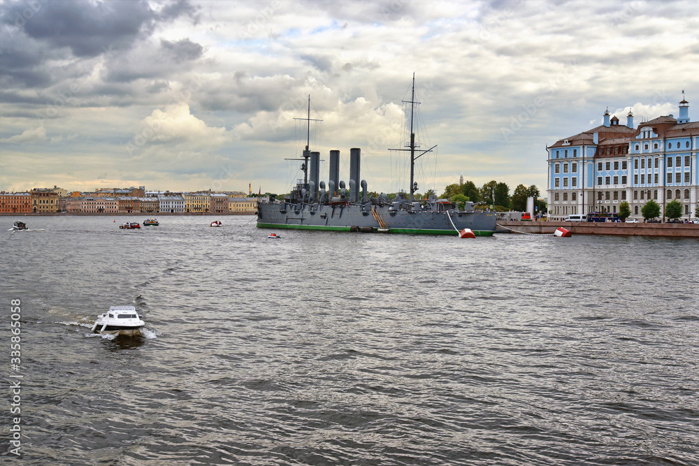 Fototapeta premium Cruiser Aurora on the Neva River in the hero city of St. Petersburg. Russia.