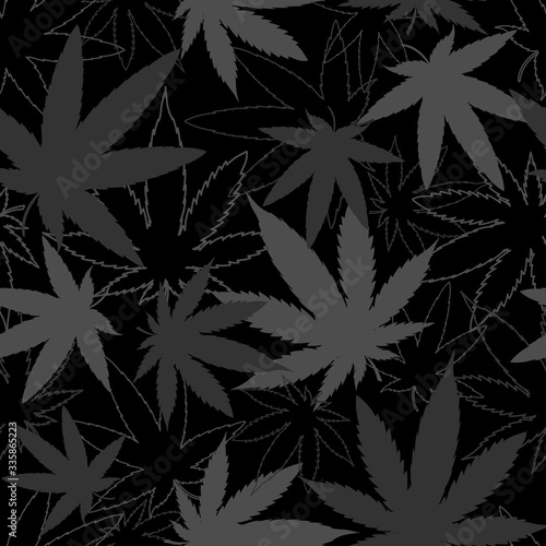 Cannabis vector seamless pattern in black and Grey monochrome colors. For background  textile  wrapping paper  packing design