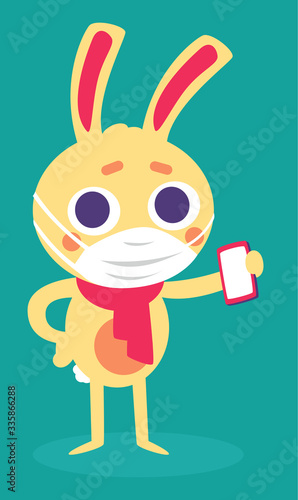 Bunny wearing a mask holdinh a phone (ID: 335866288)