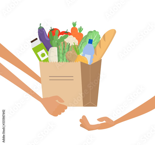 Grocery delivery service concept with paper bag full of food.
