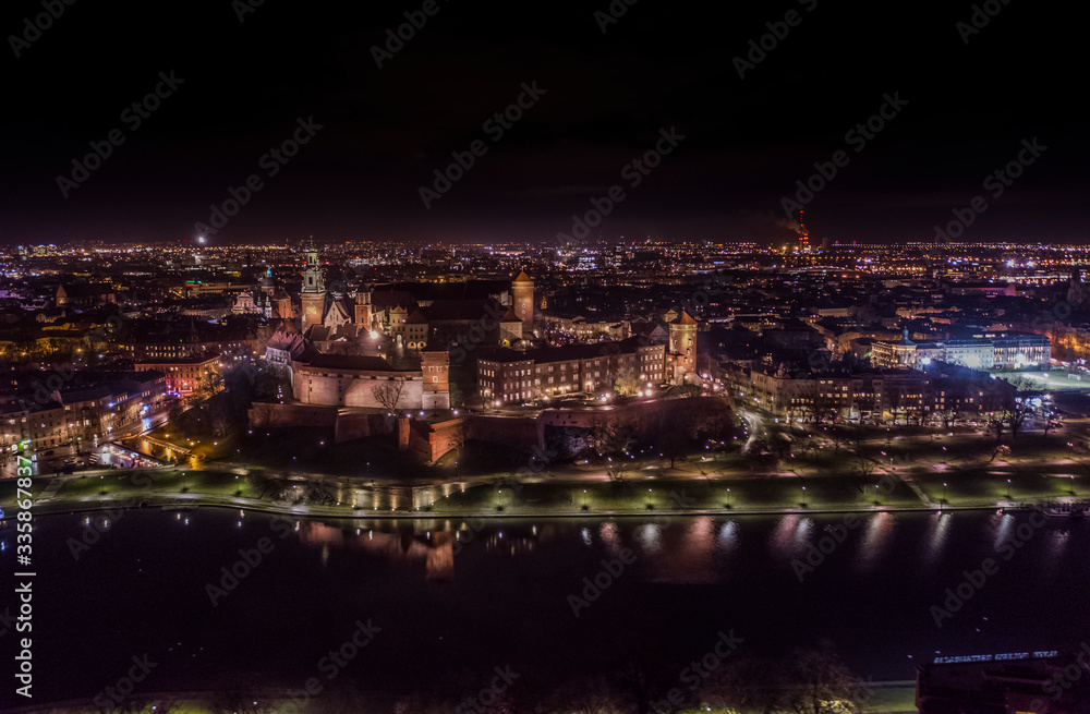 Krakow old city aerial evening time Krakow old city aerial evening time