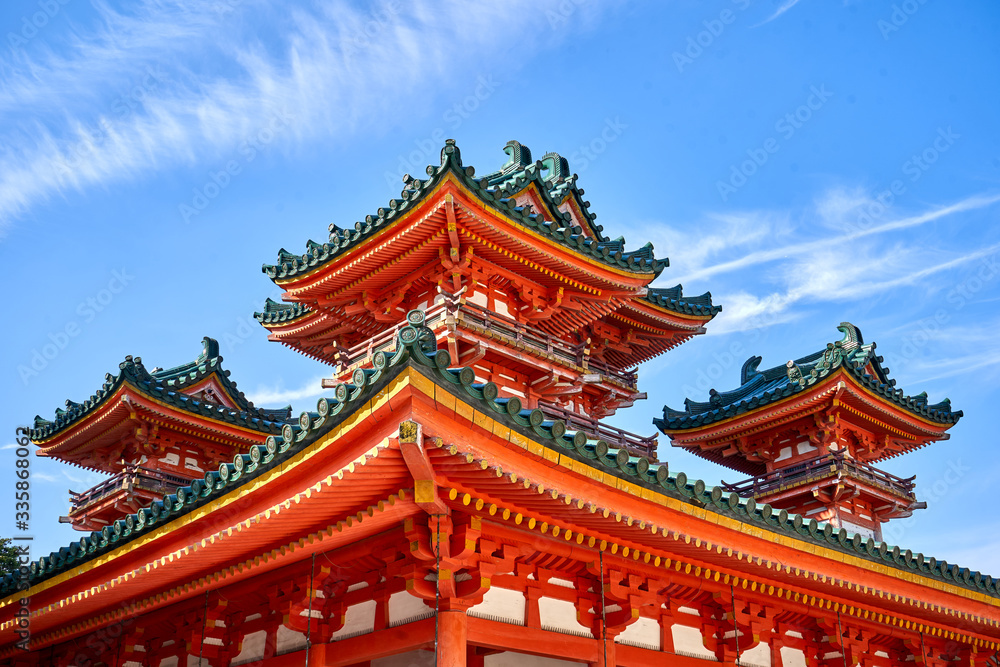 Orange temple with mini towers in Kyoto