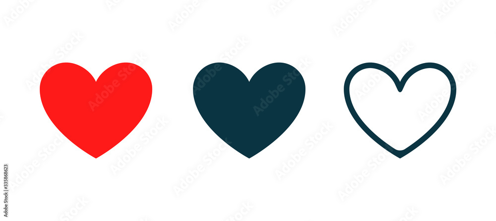 Heart vector shape love icon. Red heart set isolated abstract graphic collection symbol