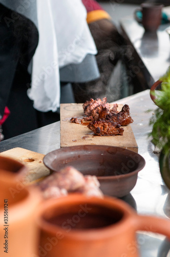 Cooked meat on a wooden Board. Selective focus