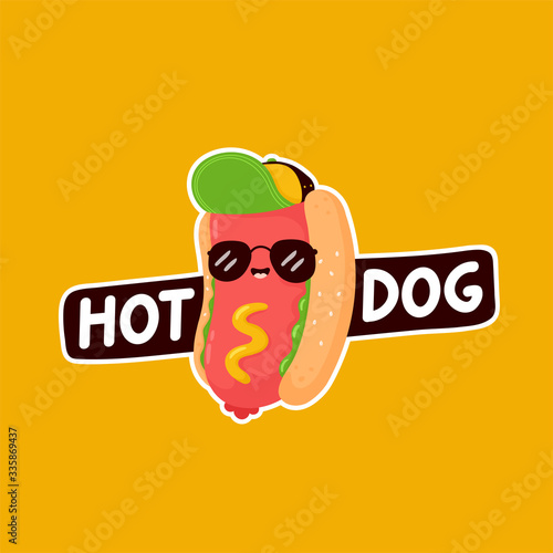 Cute happy smiling hot dog logo template