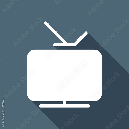 Smart TV, analog television. Icon of media. White flat icon with