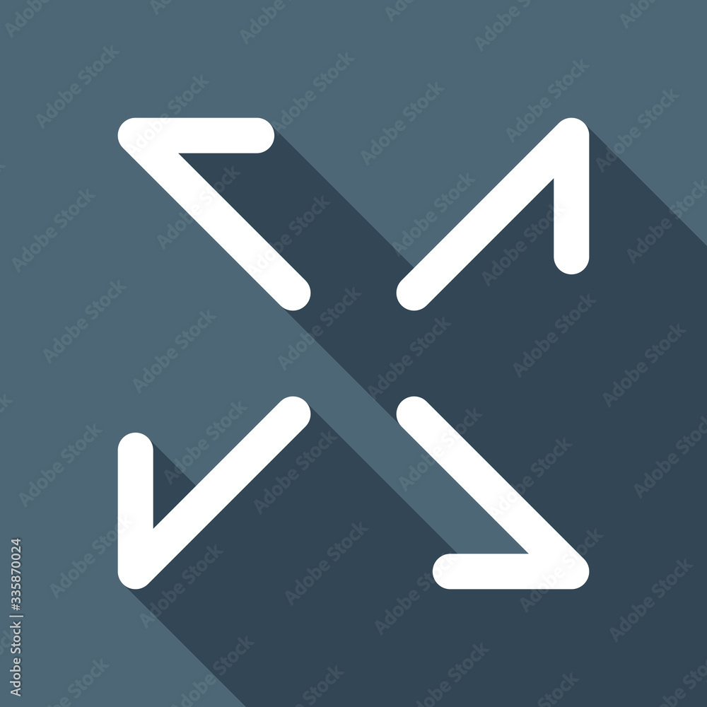 Arrows of four directions, linear icon. White flat icon with lon Arrows of four directions, linear icon. White flat icon with lon