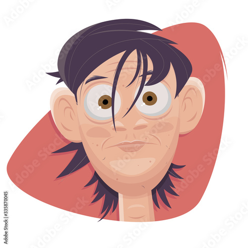 funny cartoon illustration of an ugly young boy