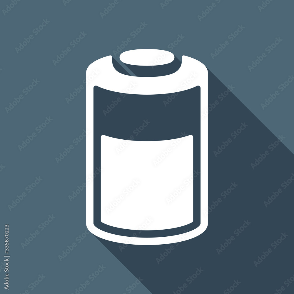 Half charged battery, technology icon. White flat icon with long Half charged battery, technology icon. White flat icon with long
