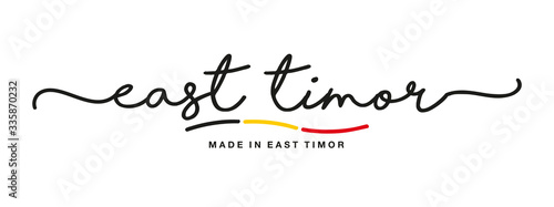 Made in East Timor handwritten calligraphic lettering logo sticker flag ribbon banner