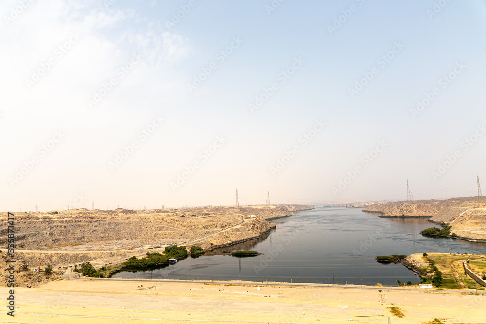 View to Aswan dam in sunny day