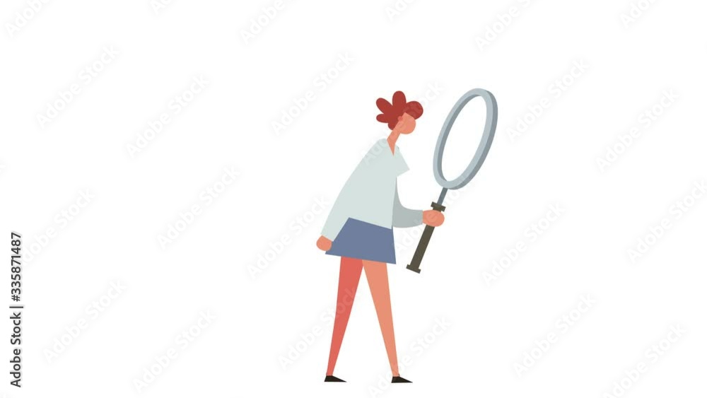Flat Cartoon Stick Figure Color Woman Girl Character Walking with Magnifying Glass Animation Luma Matte Flat Cartoon Stick Figure Color Woman Girl Character Walking with Magnifying Glass Animation Luma Matte