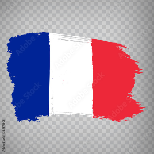 Flag France, brush stroke background.  Flag Republic of France on transparent background. Stock vector.  Flag for your web site design, logo, app, UI. Vector illustration EPS10.