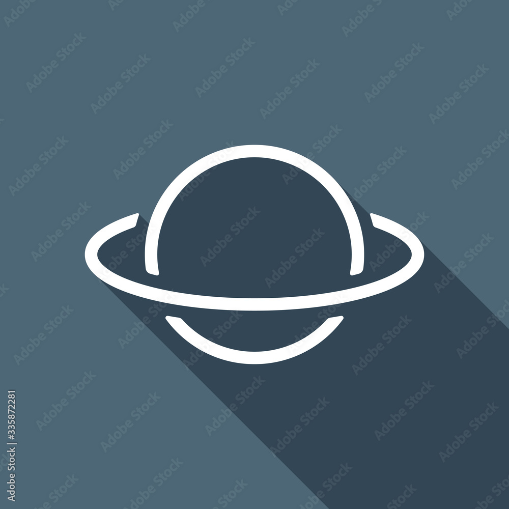 Planet with line of orbit, outline linear icon. White flat icon Planet with line of orbit, outline linear icon. White flat icon