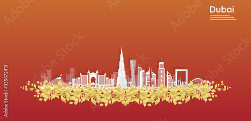 Photography Dubai city in a panoramic view with the city skyline with important landmarks an