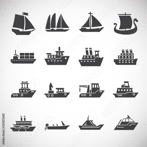 Ship related icons set on background for graphic and web design. Creative illustration concept symbol for web or mobile app
