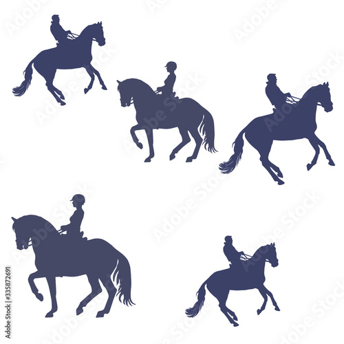 silhouettes of racing sports horses and riders isolated on a white background, seamless background, pattern for decoration, equestrian sports