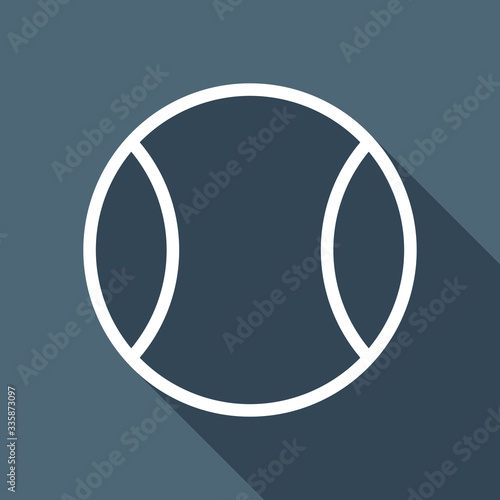 Tennis ball, sport game, outline linear icon. White flat icon wi