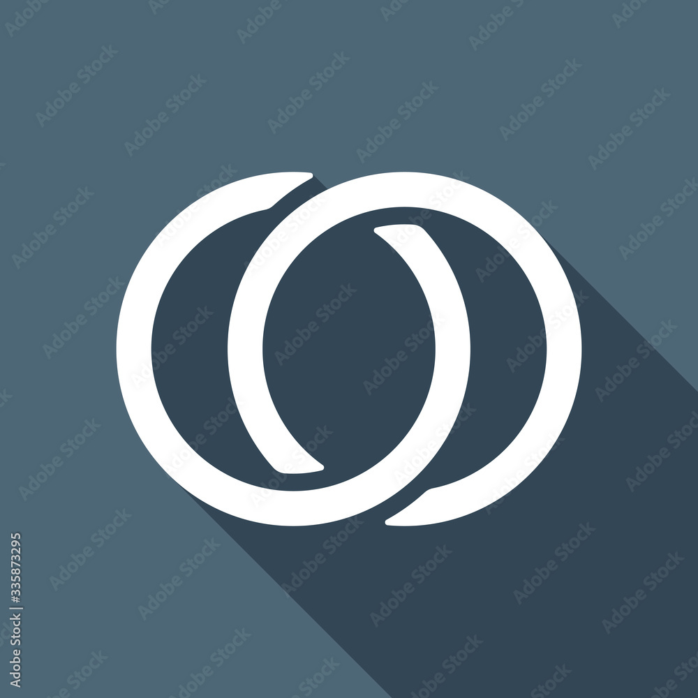 Wedding rings, pair linked circles, simple icon. White flat icon Wedding rings, pair linked circles, simple icon. White flat icon