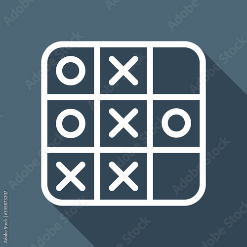 Tic tac toe game, linear outline icon. White flat icon with long