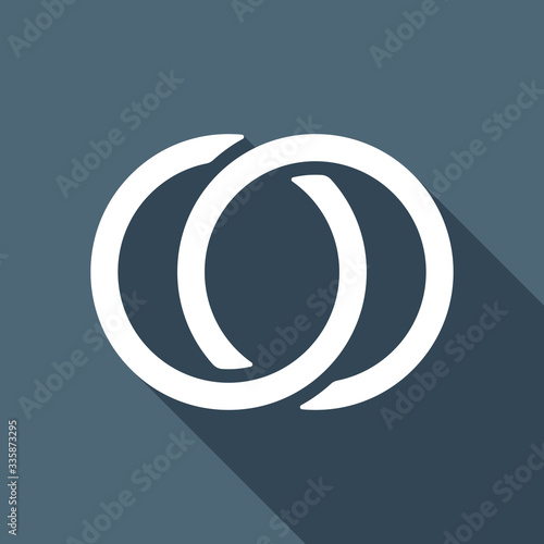 Wedding rings, pair linked circles, simple icon. White flat icon