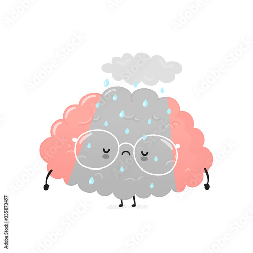 Cute sad depressed human brain