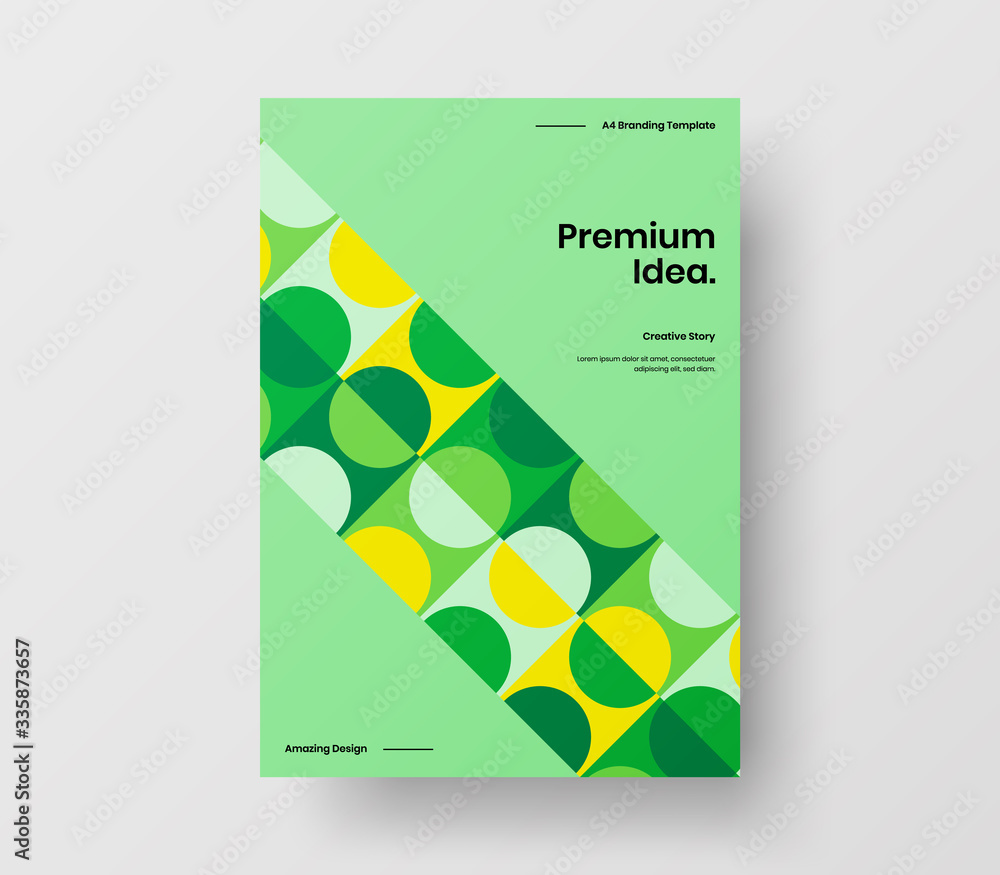 Fototapeta premium Amazing business presentation vector A4 vertical orientation front page mock up. Modern corporate report cover abstract geometric illustration design layout. Company identity brochure template.