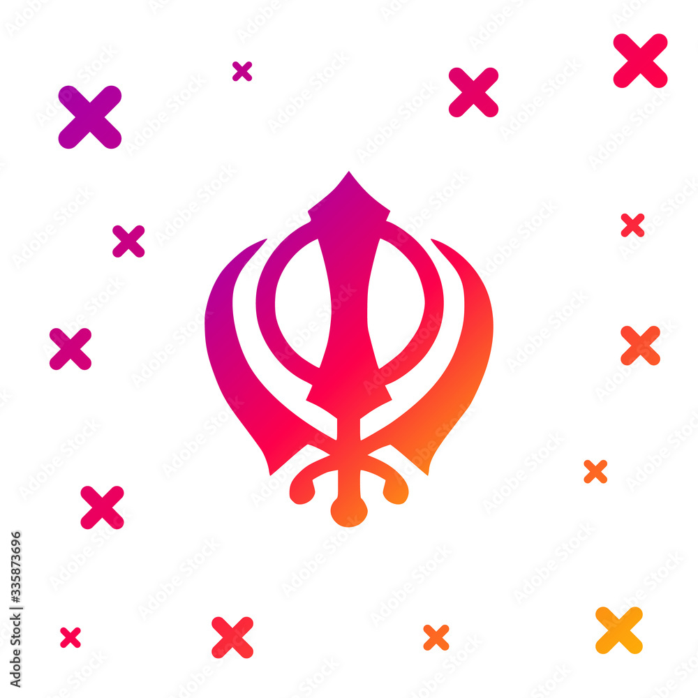 Color Sikhism religion Khanda symbol icon isolated on white background. Khanda Sikh symbol. Gradient random dynamic shapes. Vector Illustration Color Sikhism religion Khanda symbol icon isolated on white background. Khanda Sikh symbol. Gradient random dynamic shapes. Vector Illustration