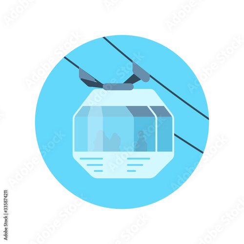 Cableway car icon isolated от white background.  Aerial lift. Ski resort sign.  Flat style vector illustration.
