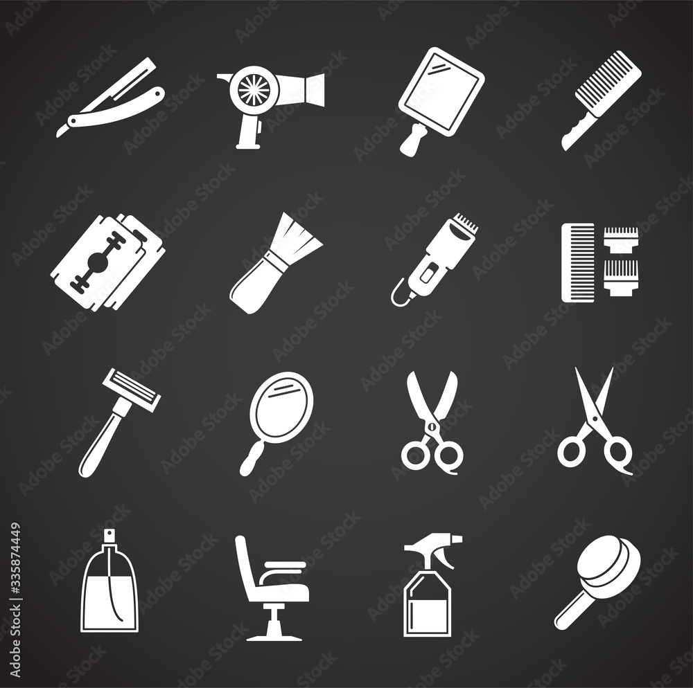 Barber icons set on background for graphic and web design. Creative illustration concept symbol for web or mobile app Barber icons set on background for graphic and web design. Creative illustration concept symbol for web or mobile app