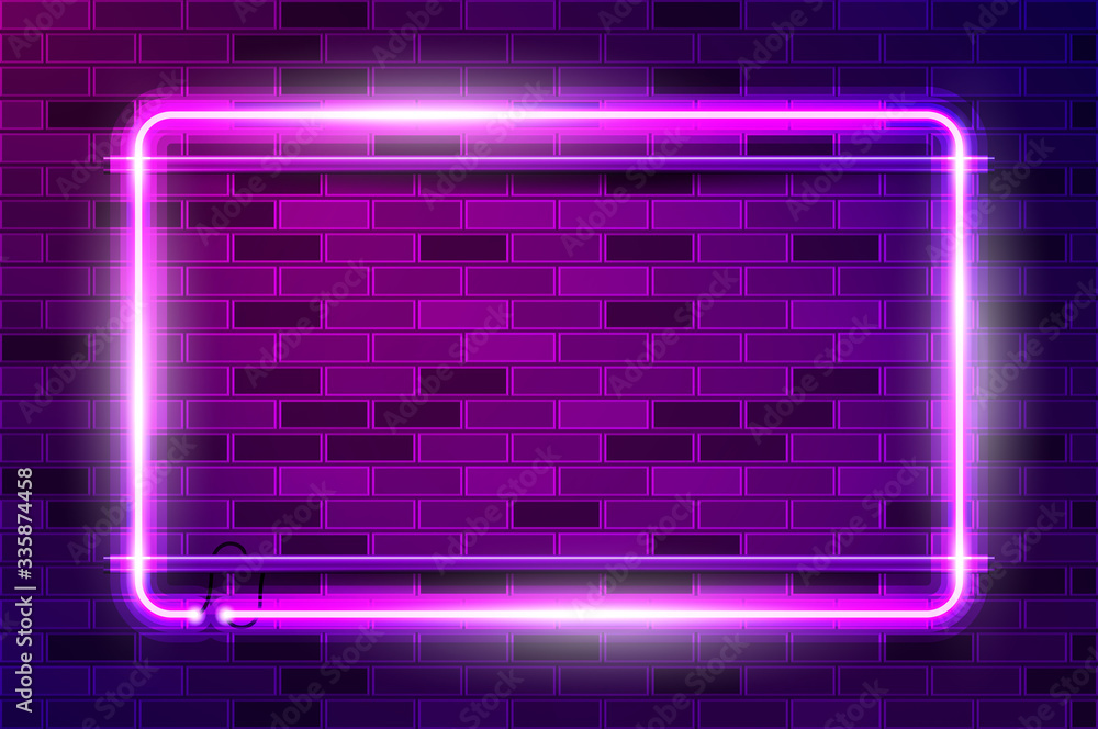 Horizontal rectangular frame glowing purple neon sign or LED strip light. Realistic vector illustration Horizontal rectangular frame glowing purple neon sign or LED strip light. Realistic vector illustration