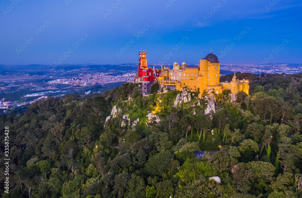Sintra palace in Portugal, aerial drone view