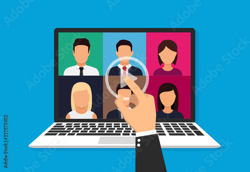 Illustration of webinar, online conference and training. Flat. Vector illustration