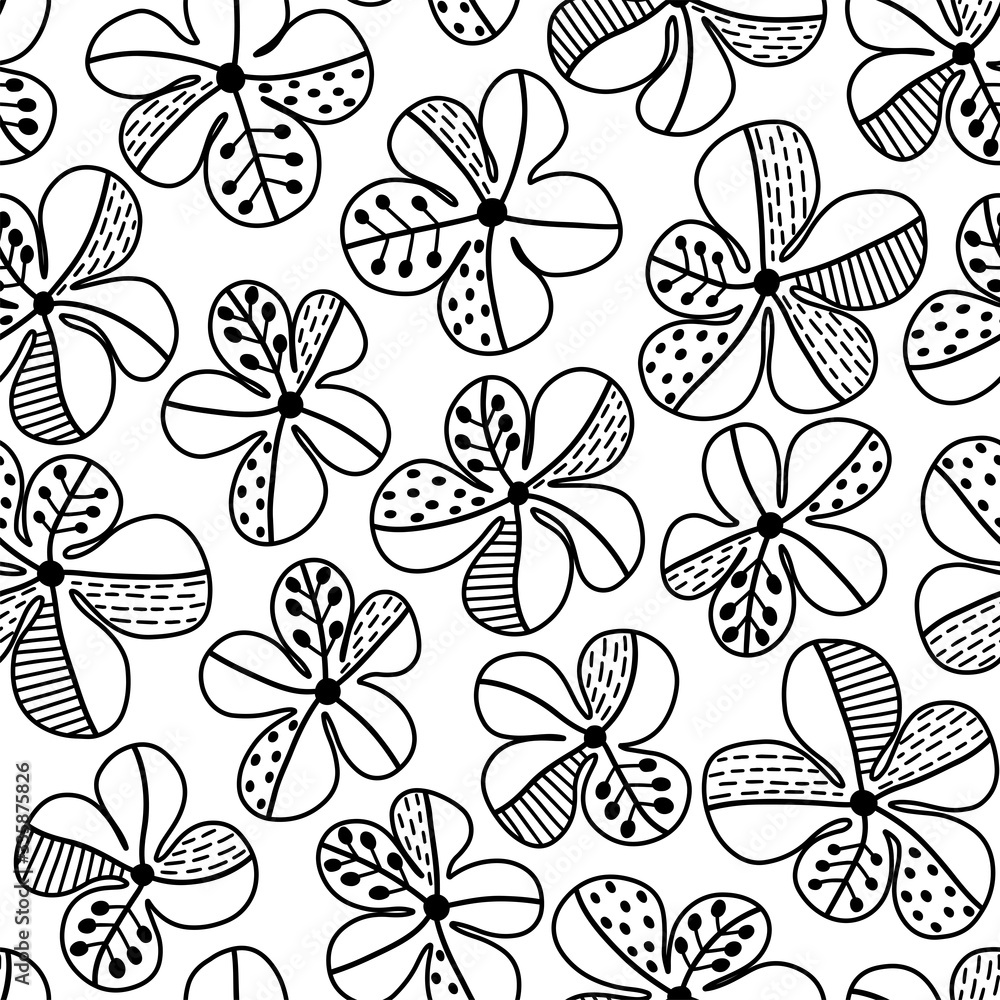 Black and white decorative flowers. Seamless textile pattern Black and white decorative flowers. Seamless textile pattern