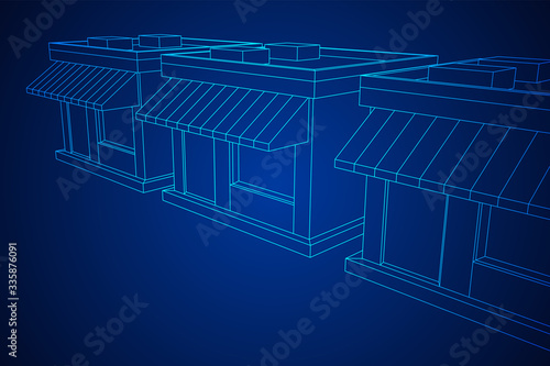 Shop market stores. Small business concept. Wireframe low poly mesh vector illustration.
