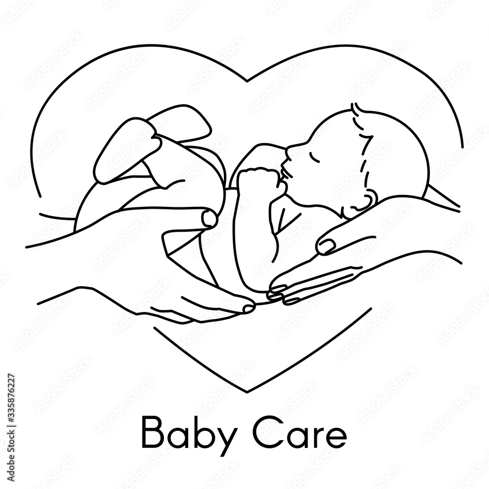 Obraz premium Newborn on Hand. Pediatric Clinic Logo 