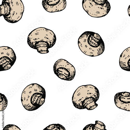 vector seamless pattern with hand-drawn cartoon champignons on white background. it can be used as Wallpaper, background, print, textile design, notebooks, phone cases, packaging paper, and more.