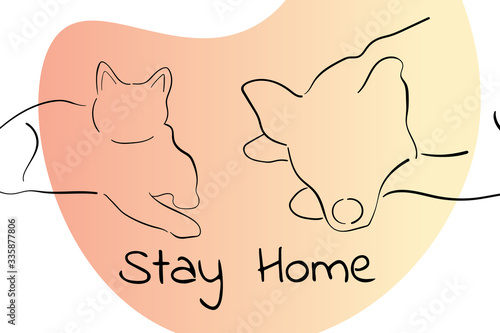 Self quarantine and and social distancing concept. Stay home. COVID-19 coronavirus. Template for background, banner, poster with text inscription. Vector EPS10 illustration.