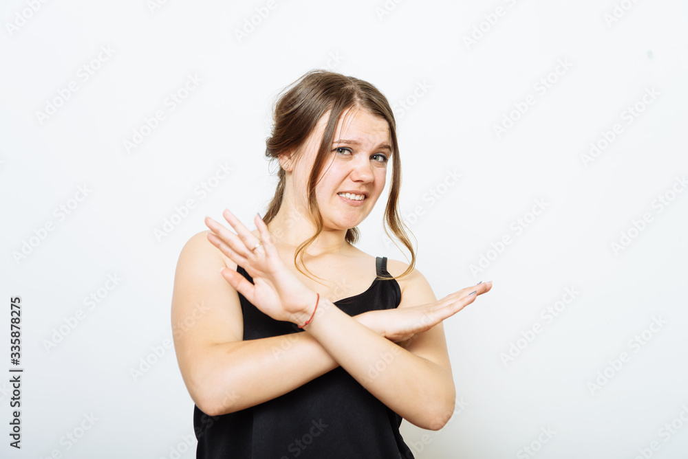 Stop gesture with indignation shown by women