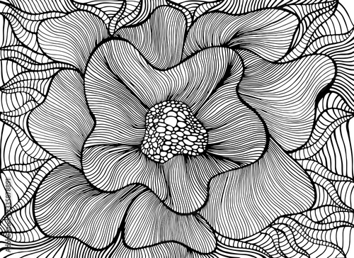 Fantasy artistic beautiful flower coloring page. Vector hand drawn illustration with elegant floret.