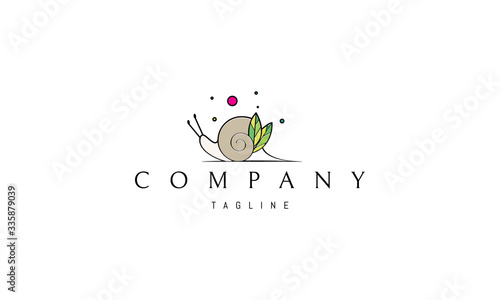 Vector logo on which an abstract image of a snail with leaves.