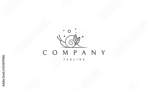 Vector line logo on which an abstract image of a snail with leaves.